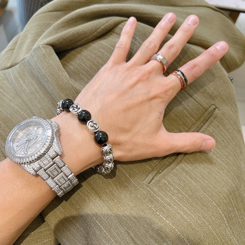 18K GG Anger Forest Black Bead Chain Bracelet