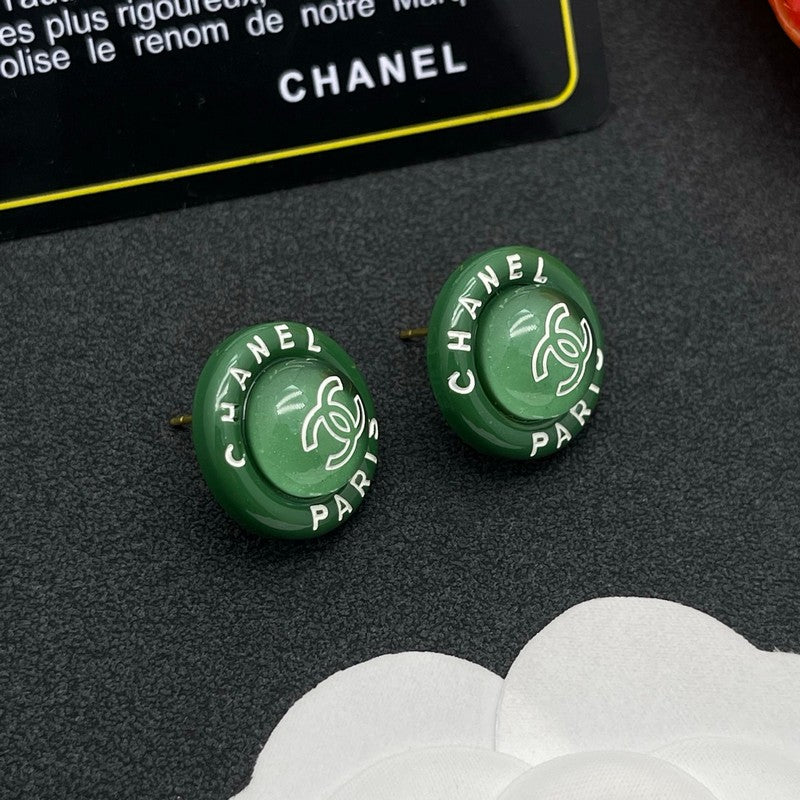18K CC Green Round Earrings