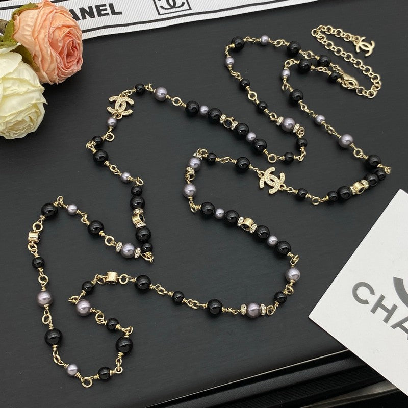 18K CC Black Pearls Long Necklace