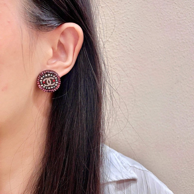 18K CC Red & Blue Crystal Round Earrings