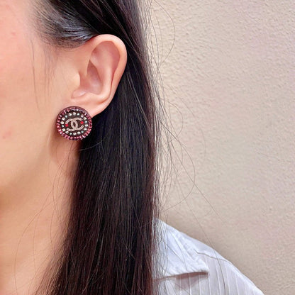 18K CC Red & Blue Crystal Round Earrings