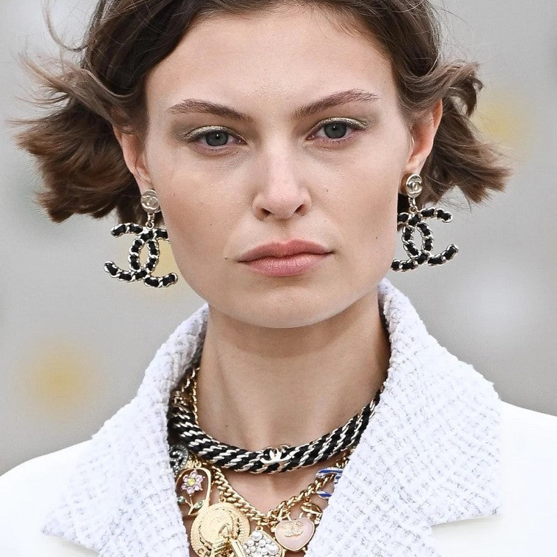 18K CC Leather Gold Earrings