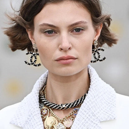 18K CC Leather Gold Earrings