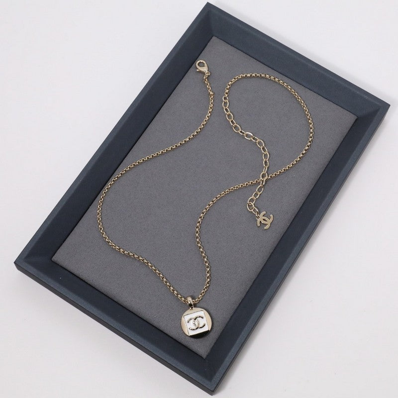 18K CC Black & White Logo Gold Necklace