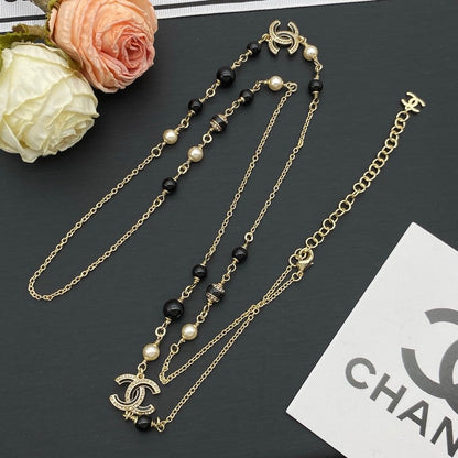 18K CC Black Pearl Long Necklace