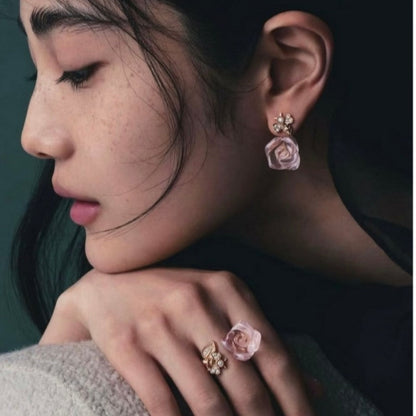 18K CD Pink Flower Earrings