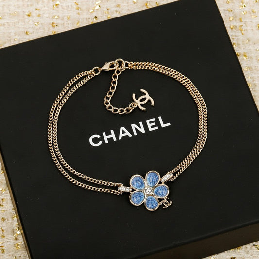 18K CC 26A Blue Flower Necklace