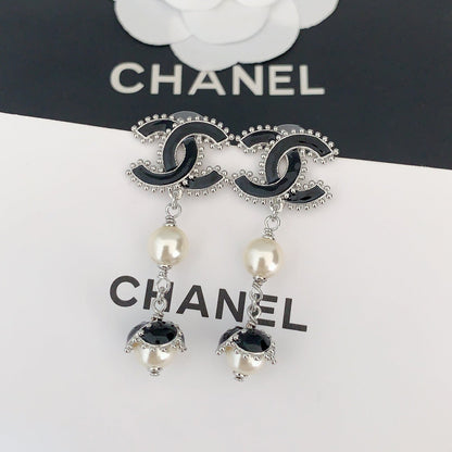 18K CC Pearl Crystals Earrings