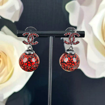18K CC Red Glass Bead Resin Earrings