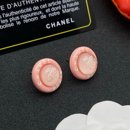 18K CC Pink Round Earrings