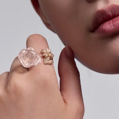 18K CD Pink Flower Ring