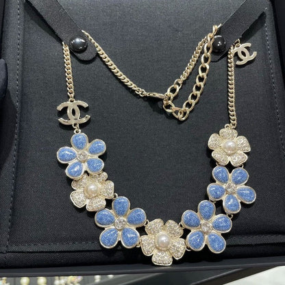 18K CC Blue & White Flower Diamond Necklace