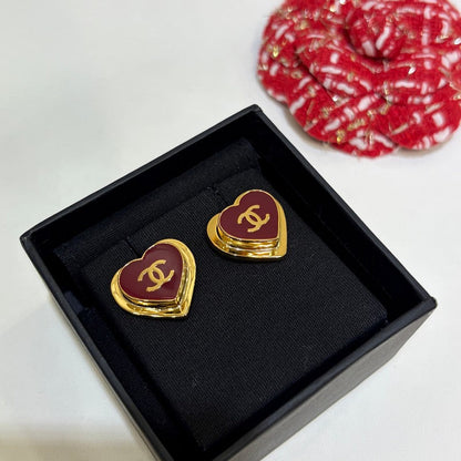 18K CC 26P Black & Red Heart Earrings