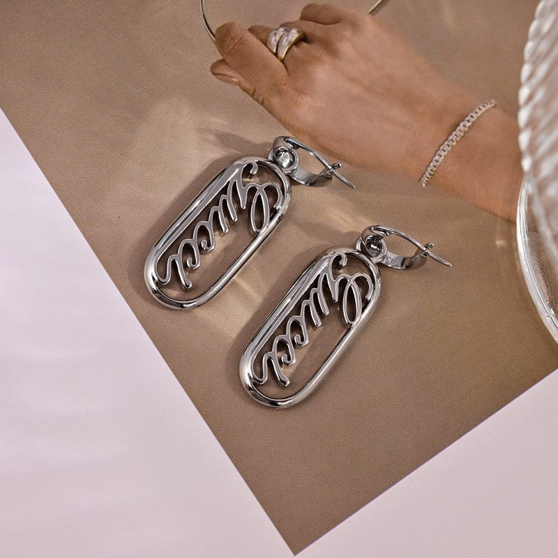 18K GG White Gold Script Earrings