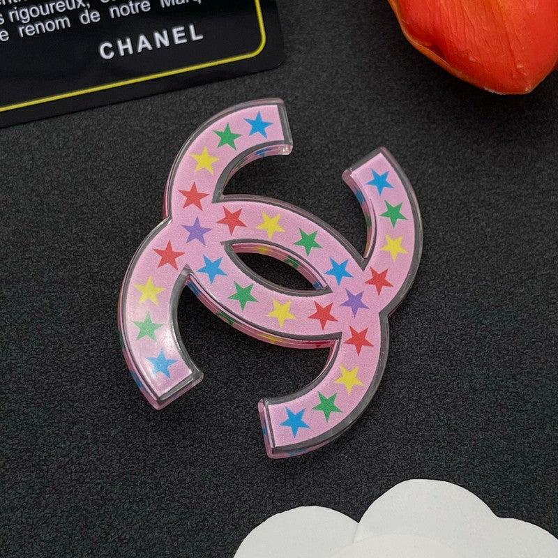 18K CC Pink & Black Star Brooch