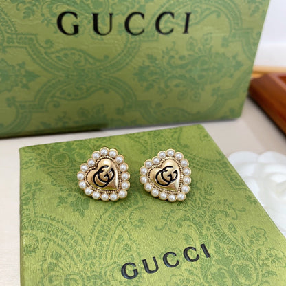 18K Double G Heart Pearl Earrings