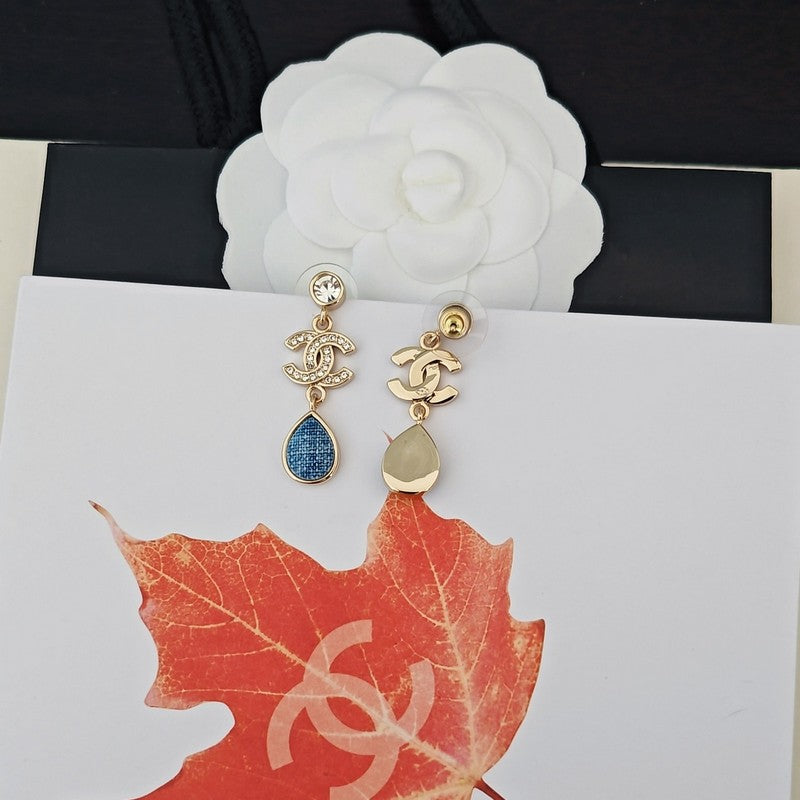 18K CC Blue Pendant Diamond Earrings