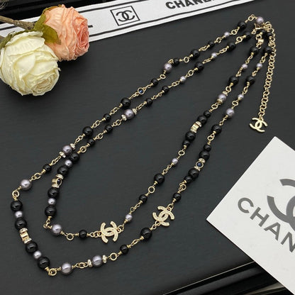 18K CC Black Pearls Long Necklace