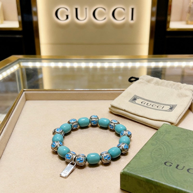 18K GG Anger Forest Chalchite Bead Chain Bracelet