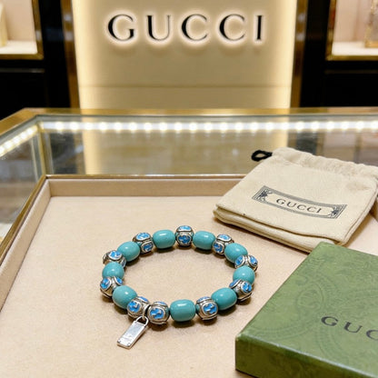 18K GG Anger Forest Chalchite Bead Chain Bracelet