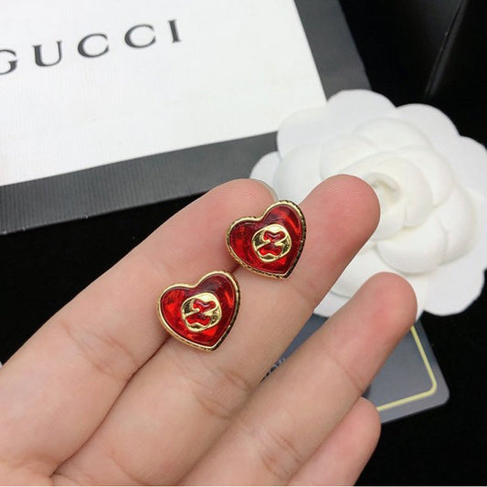 18K GG Heart Red Crystal Earrings