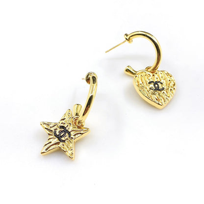 18K CC Heart Star Earrings