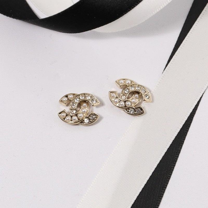 18K CC Diamond & Pearl Earrings