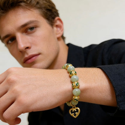 18K GG Anger Forest Green Bead Gold Chain Bracelet