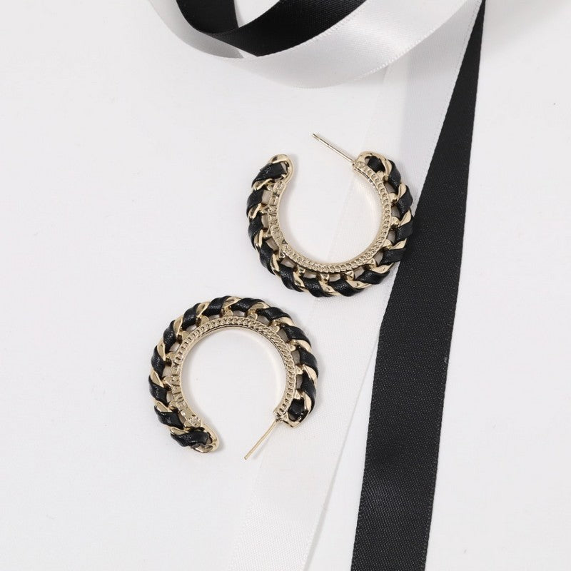 18K CC Black & Red Leather Earrings