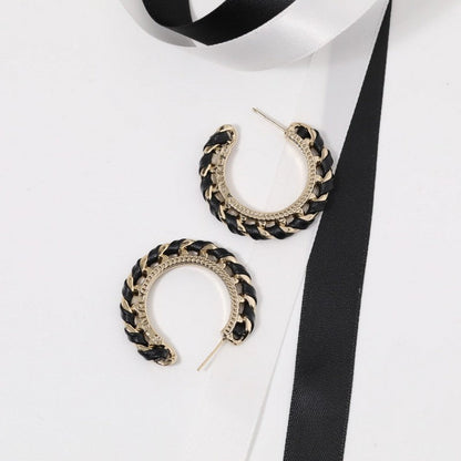 18K CC Black & Red Leather Earrings