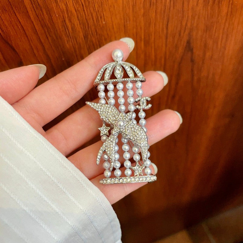 18K CC Birdcage Diamond Brooch