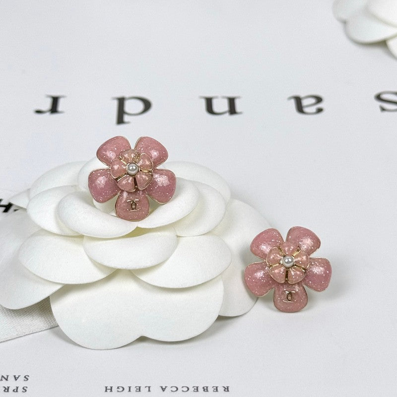 18K CC 26C Pink Camellia Earrings