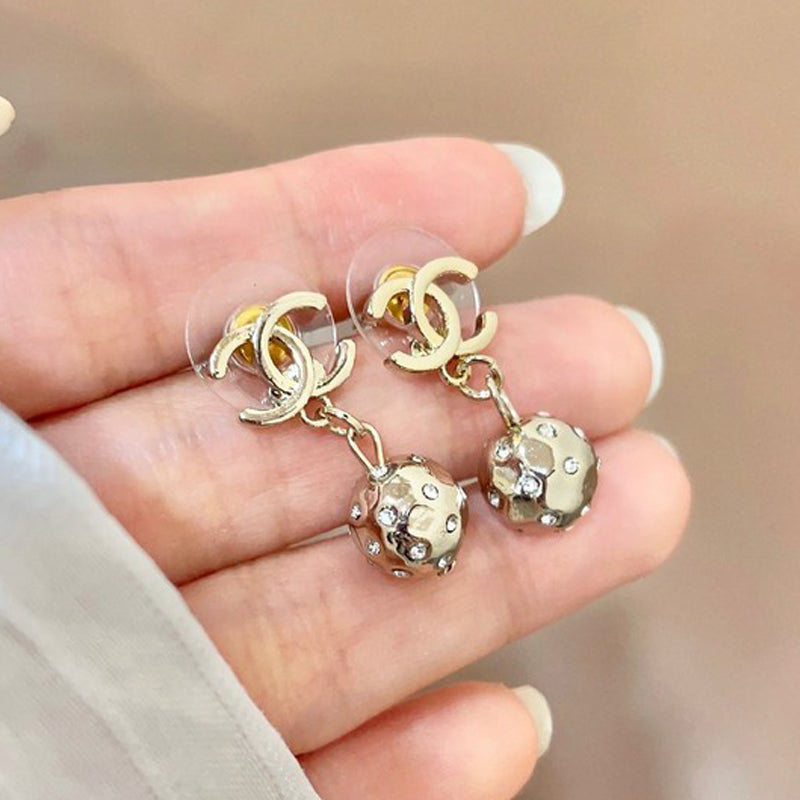 18K CC Diamond Ball Earrings