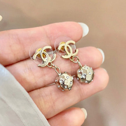 18K CC Diamond Ball Earrings