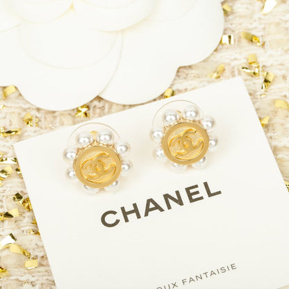 18K CC Pearl Gold Earrings