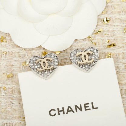 18K CC Diamond Heart Gold Earrings