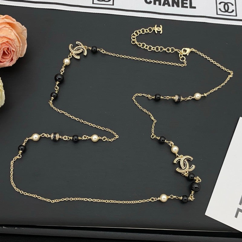 18K CC Black Pearl Long Necklace