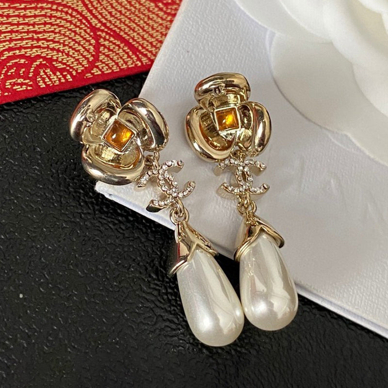 18K CC Camellia Red Crystal Earrings