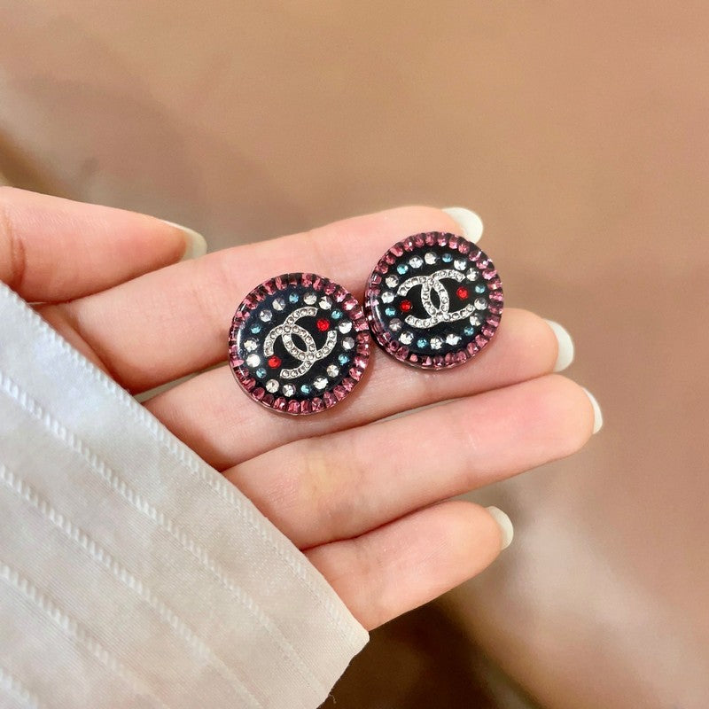 18K CC Red & Blue Crystal Round Earrings