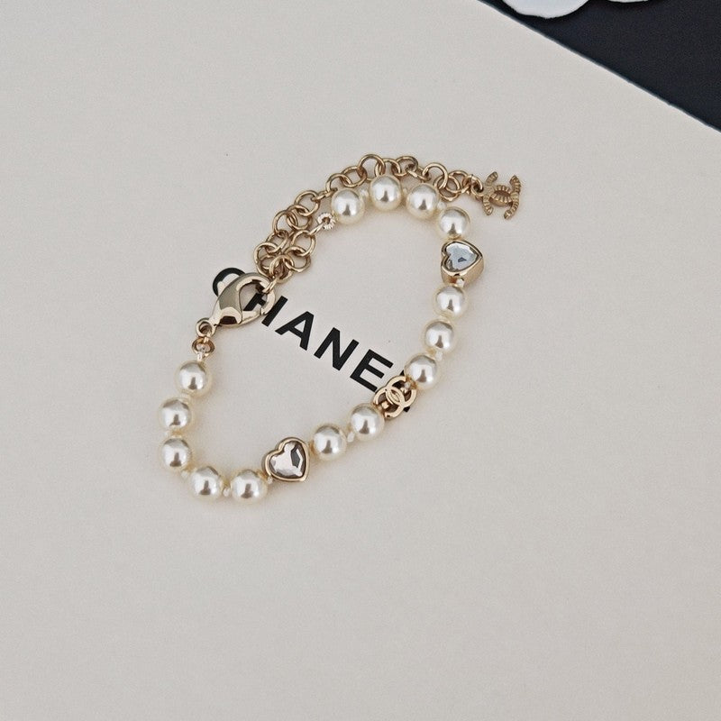 18K CC Pearl Heart Crystal Bracelet