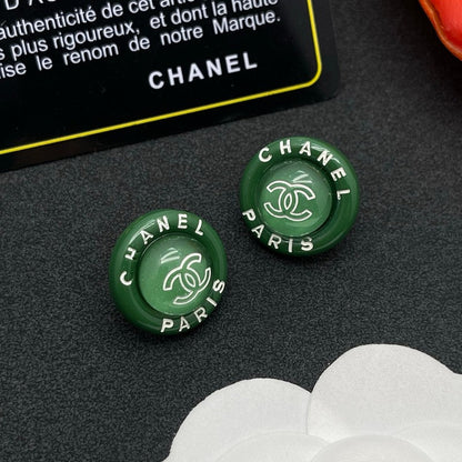 18K CC Green Round Earrings