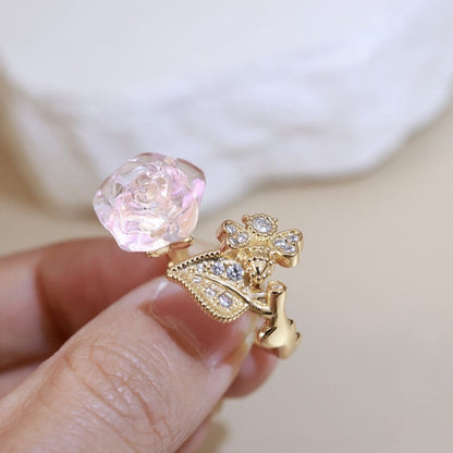 18K CD Pink Flower Ring