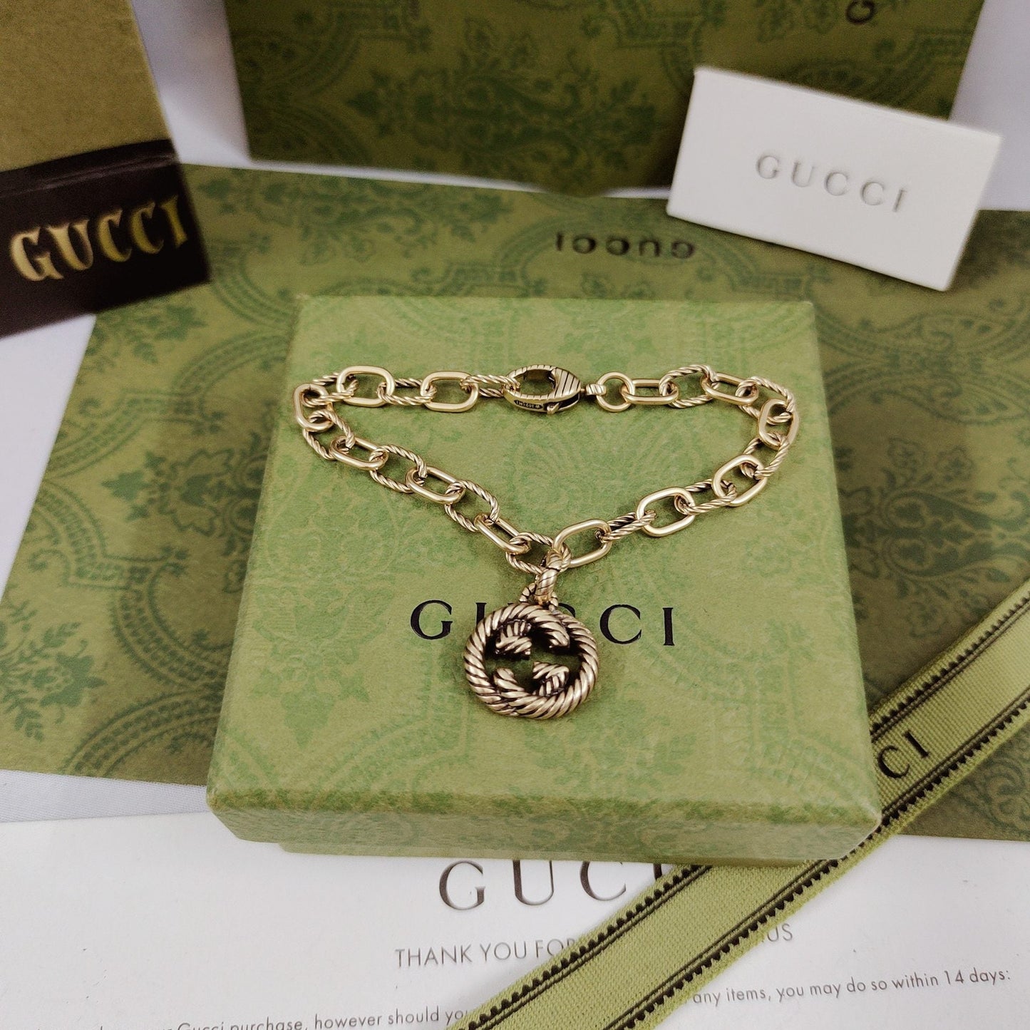 18K Double G Striped Pendant Bracelet