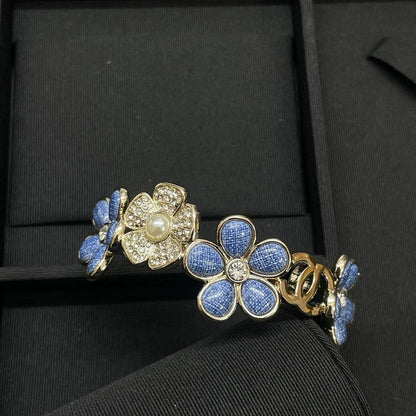 18K CC Blue Flower Diamond Cuff Bracelet