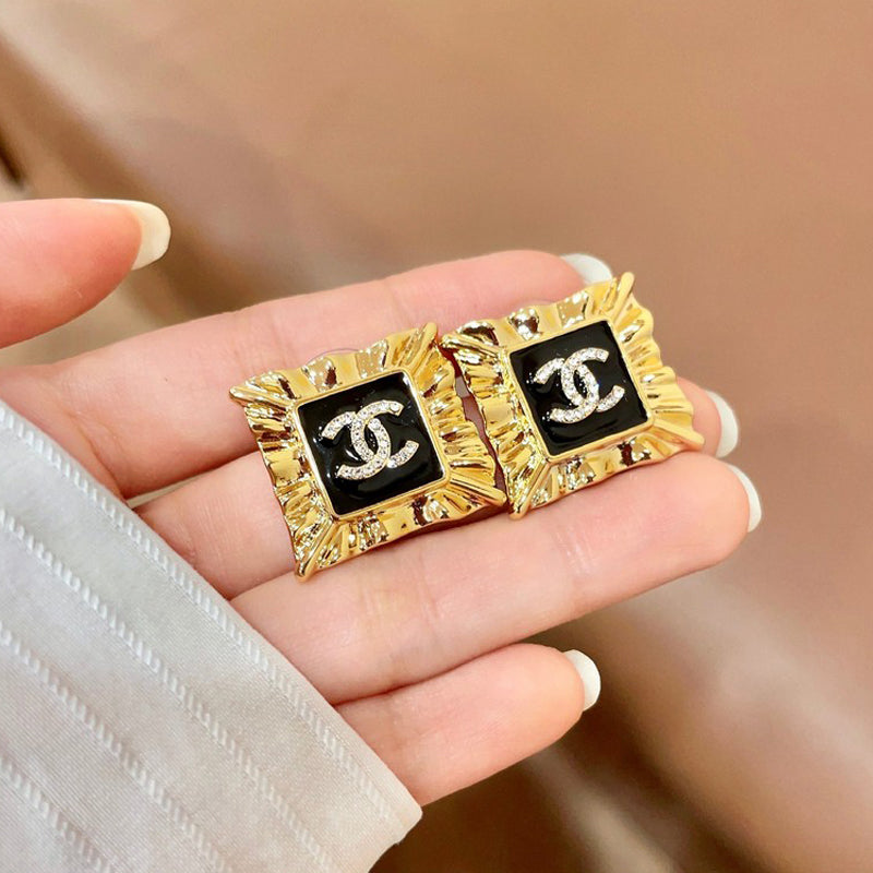 18K CC Black Gold Earrings