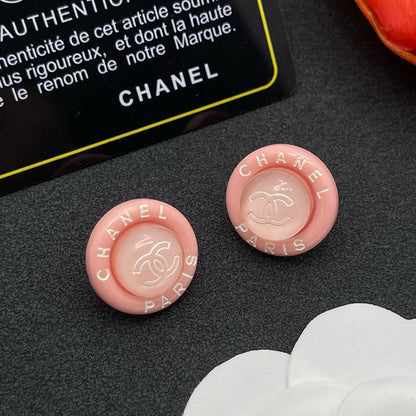 18K CC Pink Round Earrings