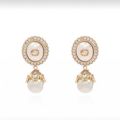18K Double G Pearl Earrings