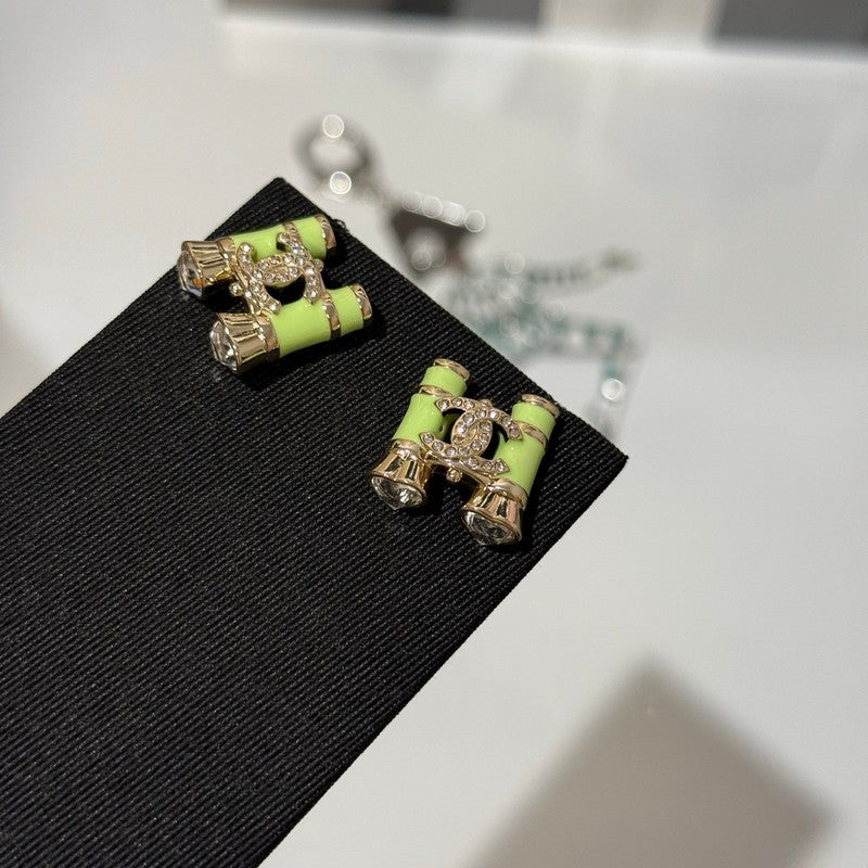 18K CC 26C Green Telescope Gold Earrings