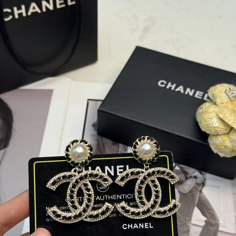 18K CC Leather Gold Earrings