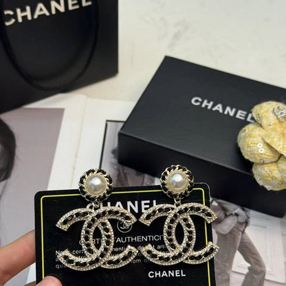 18K CC Leather Gold Earrings